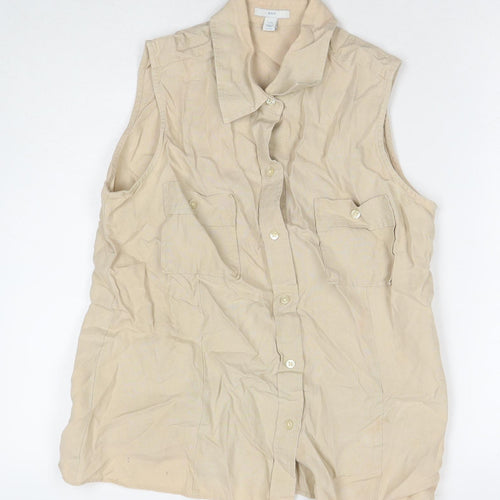 Gap Womens Beige Linen Basic Button-Up Size L Collared