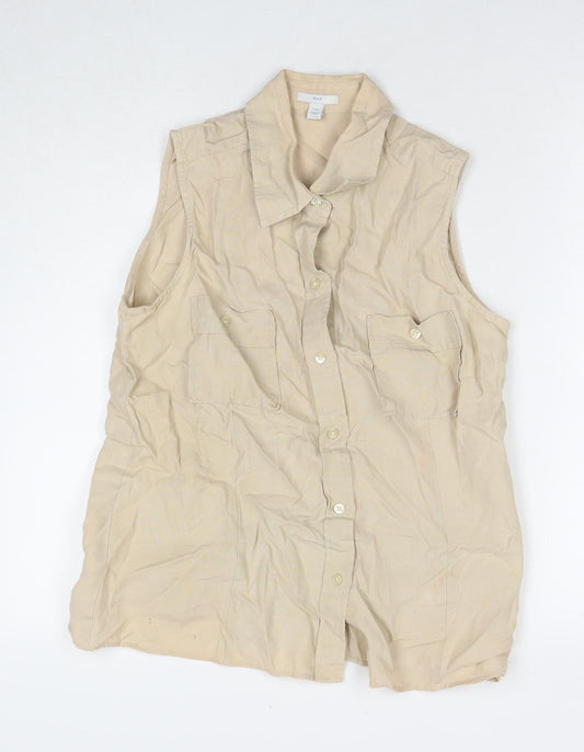 Gap Womens Beige Linen Basic Button-Up Size L Collared