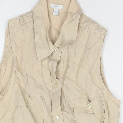 Gap Womens Beige Linen Basic Button-Up Size L Collared