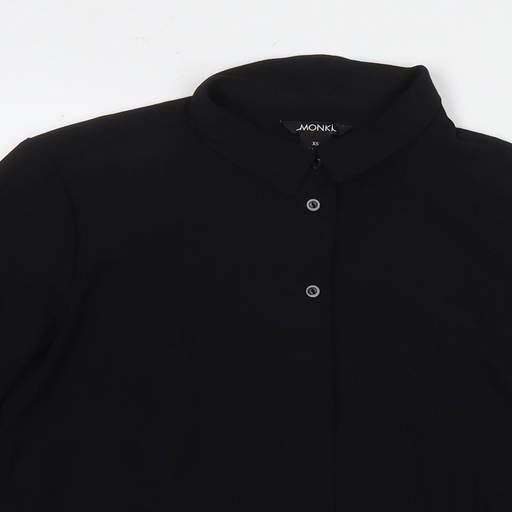 Monki Womens Black Polyester Basic Button-Up Size XS Collared