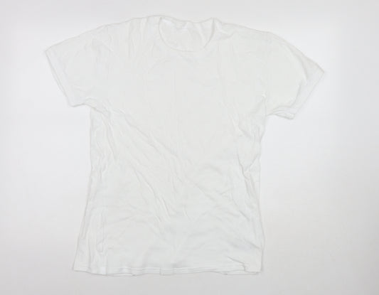 Marks and Spencer Mens White Cotton T-Shirt Size L Round Neck