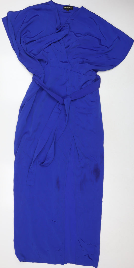 Lounge Womens Blue Polyester Maxi Size 14 V-Neck Snap