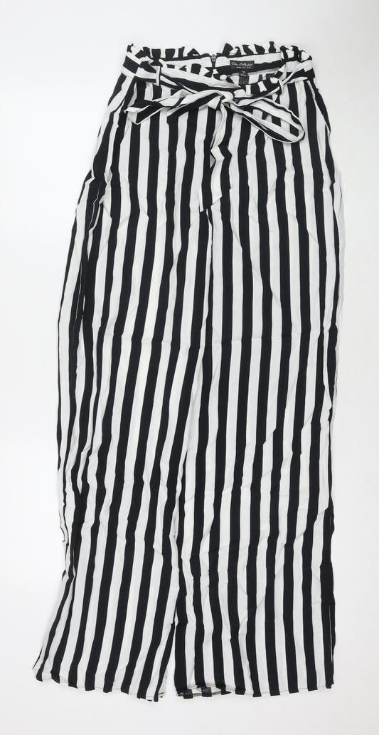 Miss Selfridge Womens Black Striped Viscose Trousers Size 12 L32 in Regular Zip