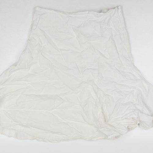 Marks and Spencer Womens White Linen Swing Skirt Size 14 Zip