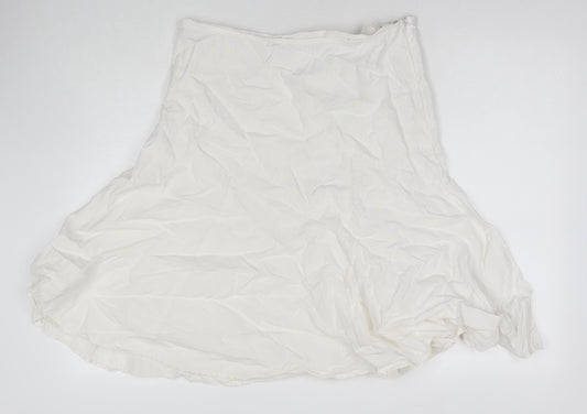 Marks and Spencer Womens White Linen Swing Skirt Size 14 Zip