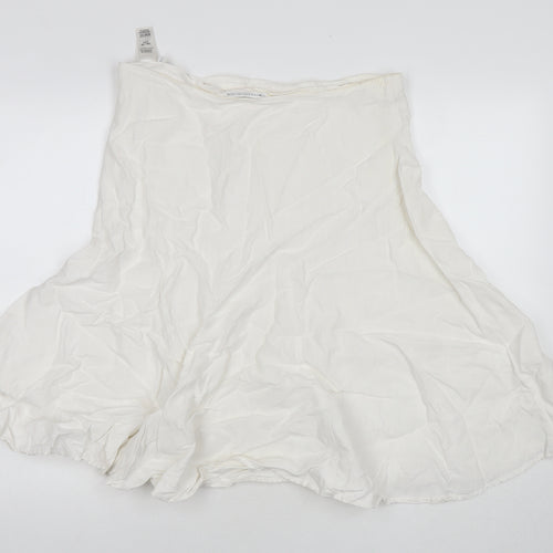 Marks and Spencer Womens White Linen Swing Skirt Size 14 Zip