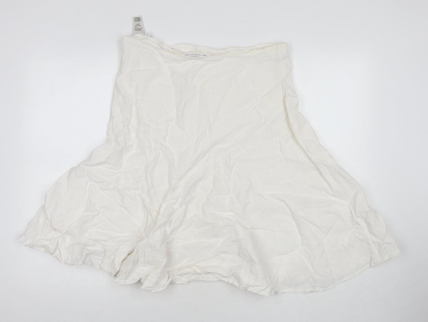 Marks and Spencer Womens White Linen Swing Skirt Size 14 Zip