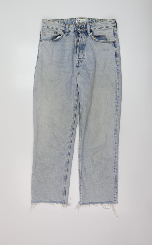 Zara Womens Blue Cotton Straight Jeans Size 10 L26 in Regular Button