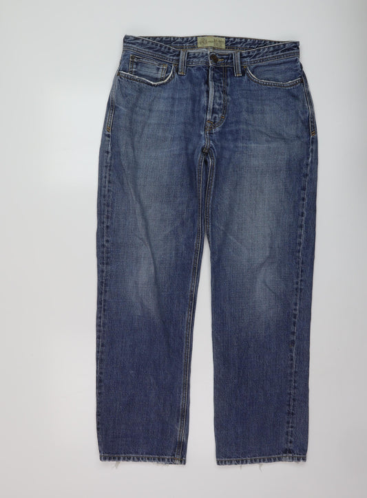 Fat Face Mens Blue Cotton Straight Jeans Size 32 in L29 in Regular Button