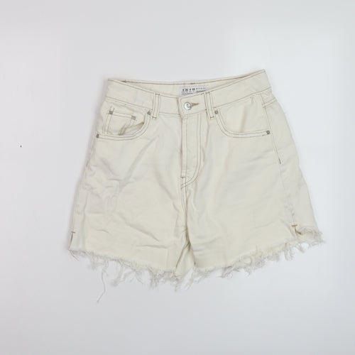 Denim & Co. Womens Ivory Cotton Mom Shorts Size 8 L5 in Regular Button