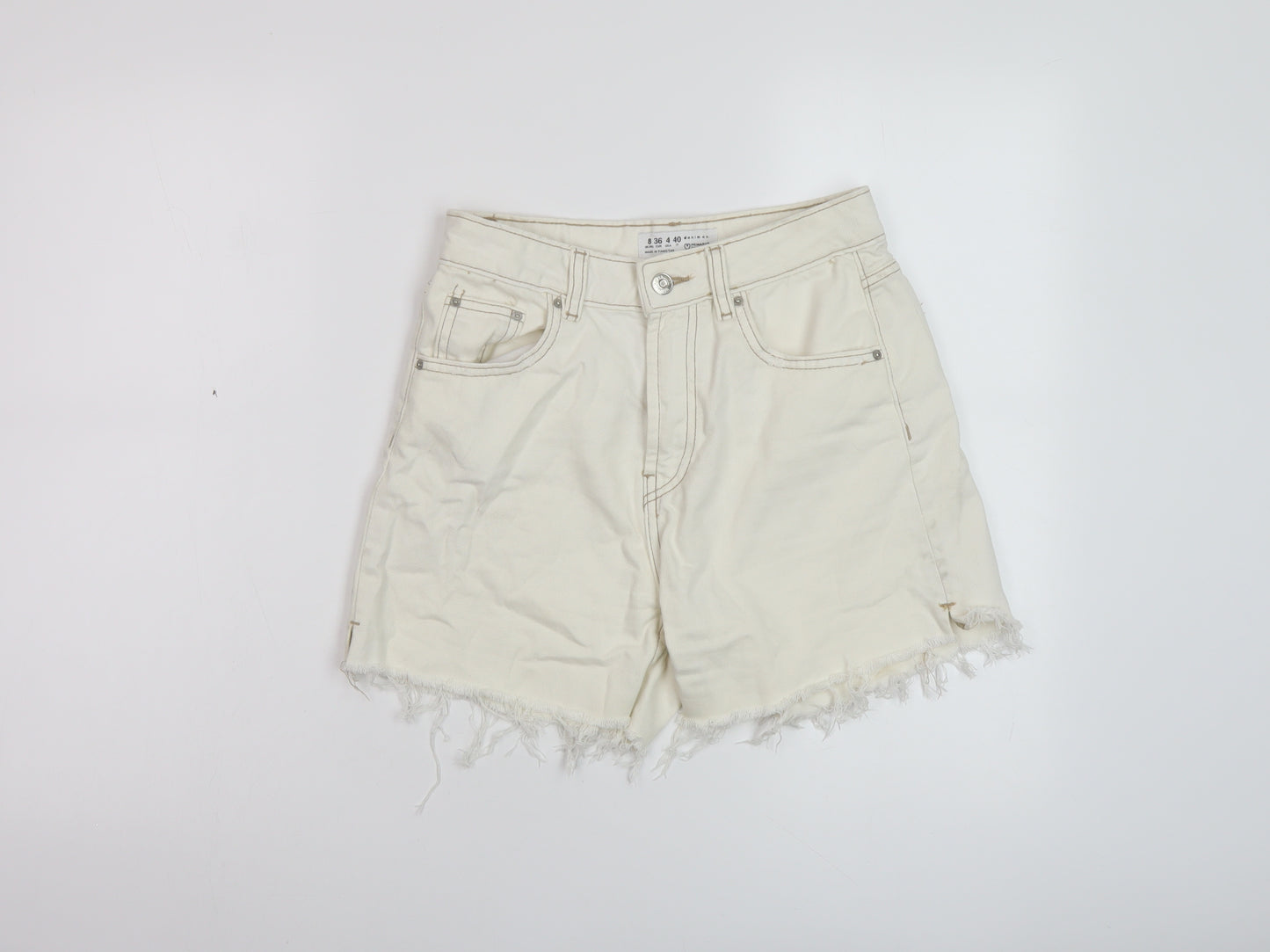 Denim & Co. Womens Ivory Cotton Mom Shorts Size 8 L5 in Regular Button