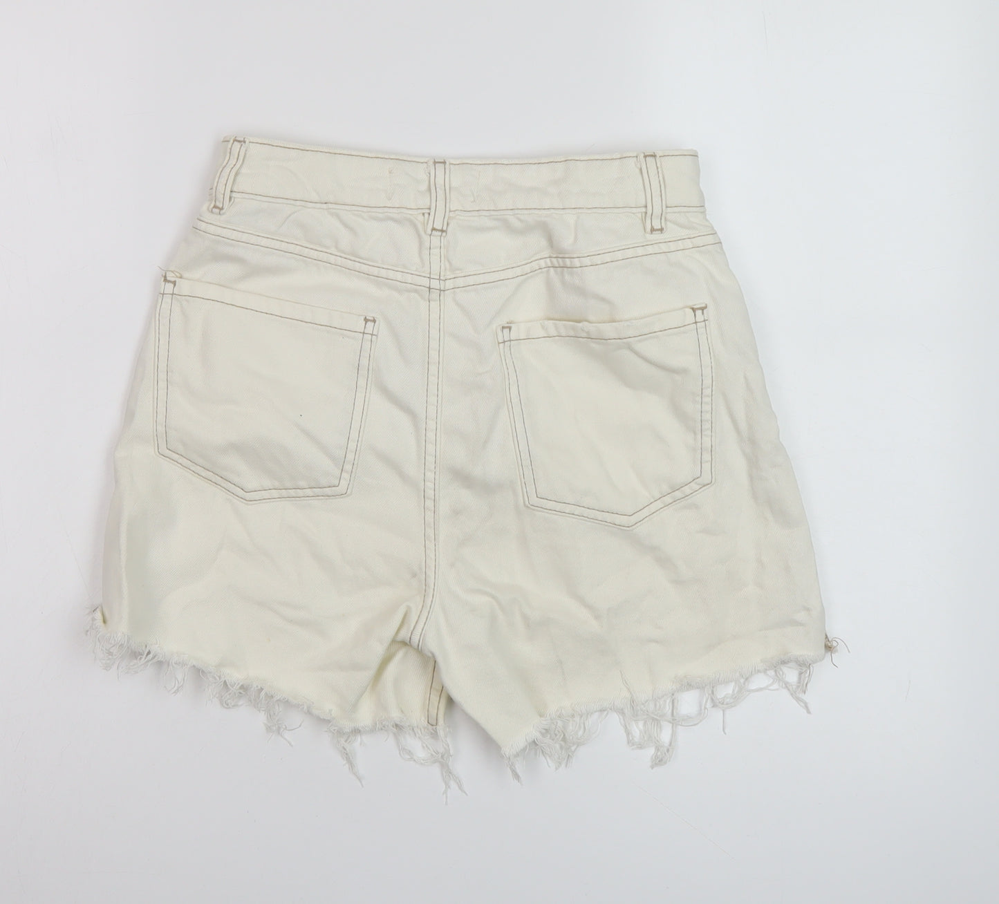 Denim & Co. Womens Ivory Cotton Mom Shorts Size 8 L5 in Regular Button