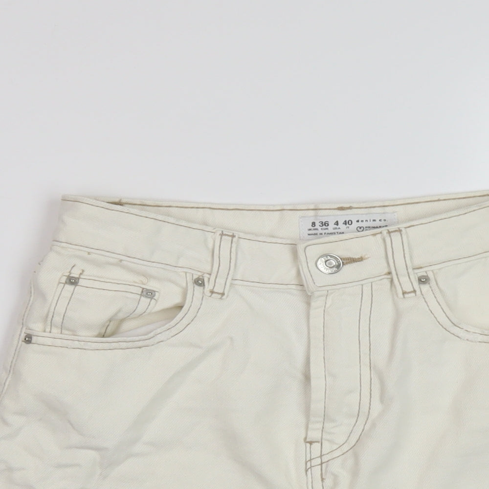 Denim & Co. Womens Ivory Cotton Mom Shorts Size 8 L5 in Regular Button