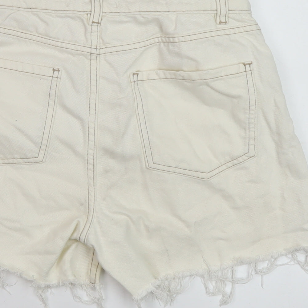 Denim & Co. Womens Ivory Cotton Mom Shorts Size 8 L5 in Regular Button