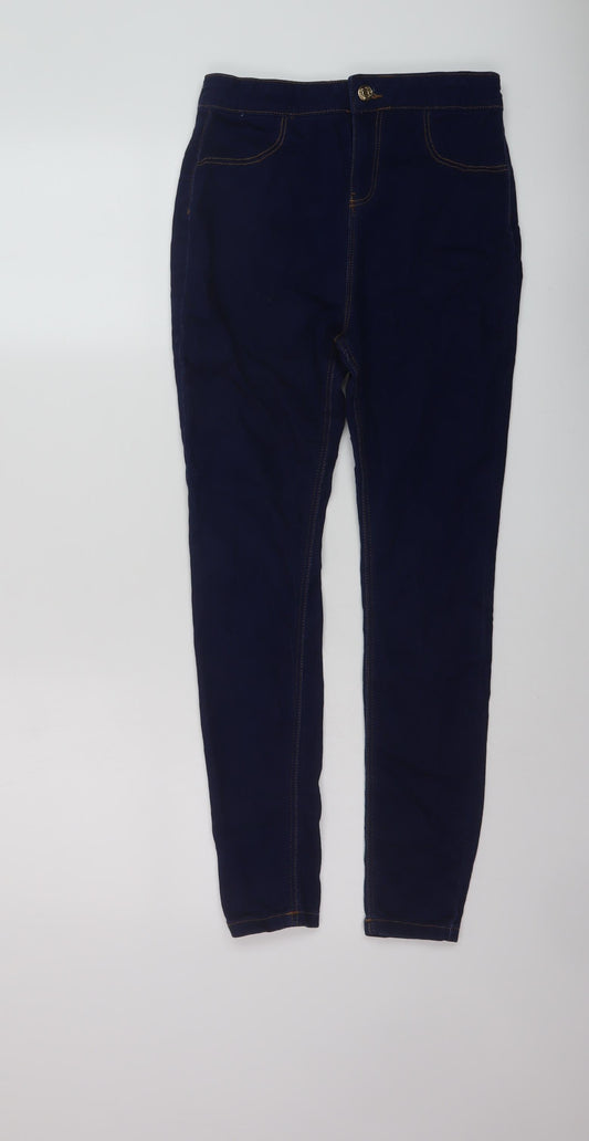 Denim & Co. Girls Blue Cotton Skinny Jeans Size 13-14 Years Regular Button