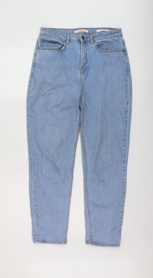 John Lewis Womens Blue Cotton Mom Jeans Size 12 L27 in Regular Button