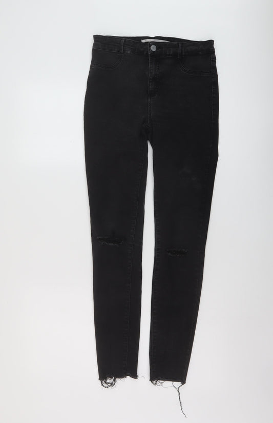 Zara Womens Grey Cotton Skinny Jeans Size 12 L28 in Regular Button