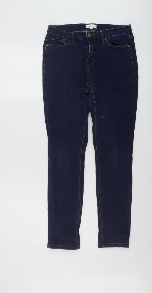 Warehouse Womens Blue Cotton Skinny Jeans Size 10 L27 in Regular Button