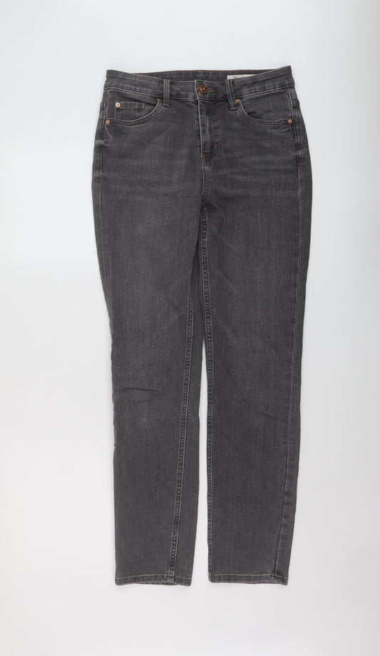 Marks and Spencer Womens Grey Cotton Straight Jeans Size 10 L28 in Slim Button