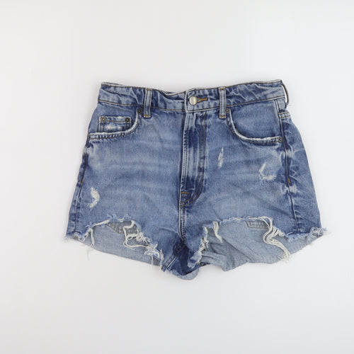 Zara Womens Blue Cotton Hot Pants Shorts Size 6 L3 in Regular Button