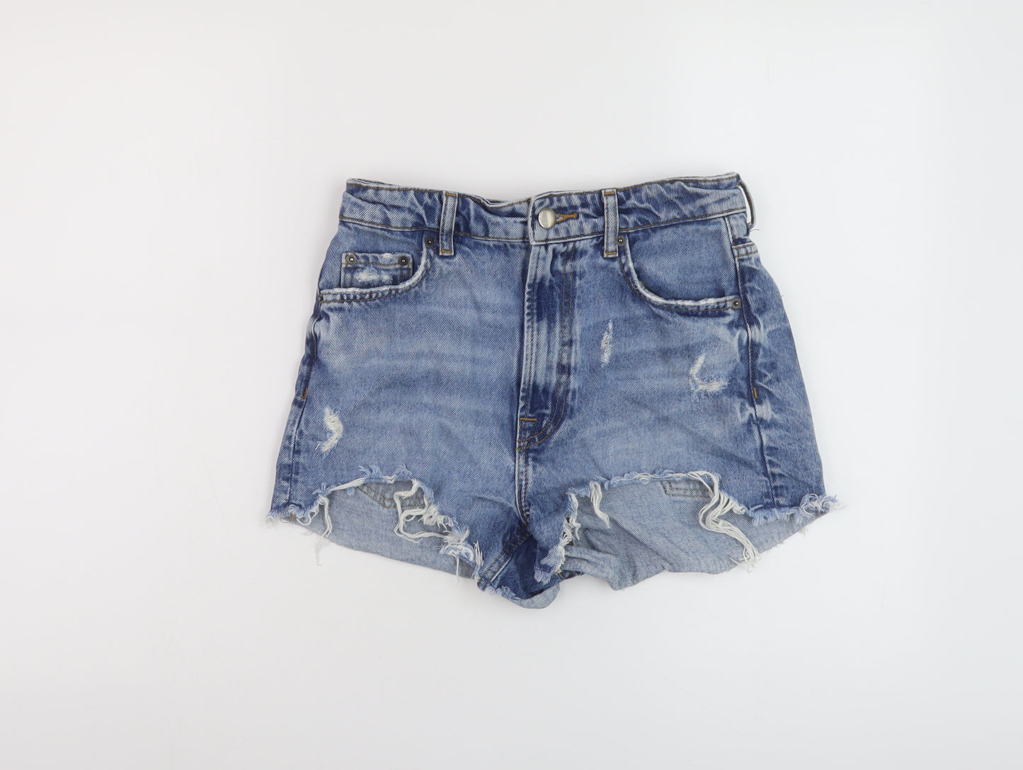 Zara Womens Blue Cotton Hot Pants Shorts Size 6 L3 in Regular Button