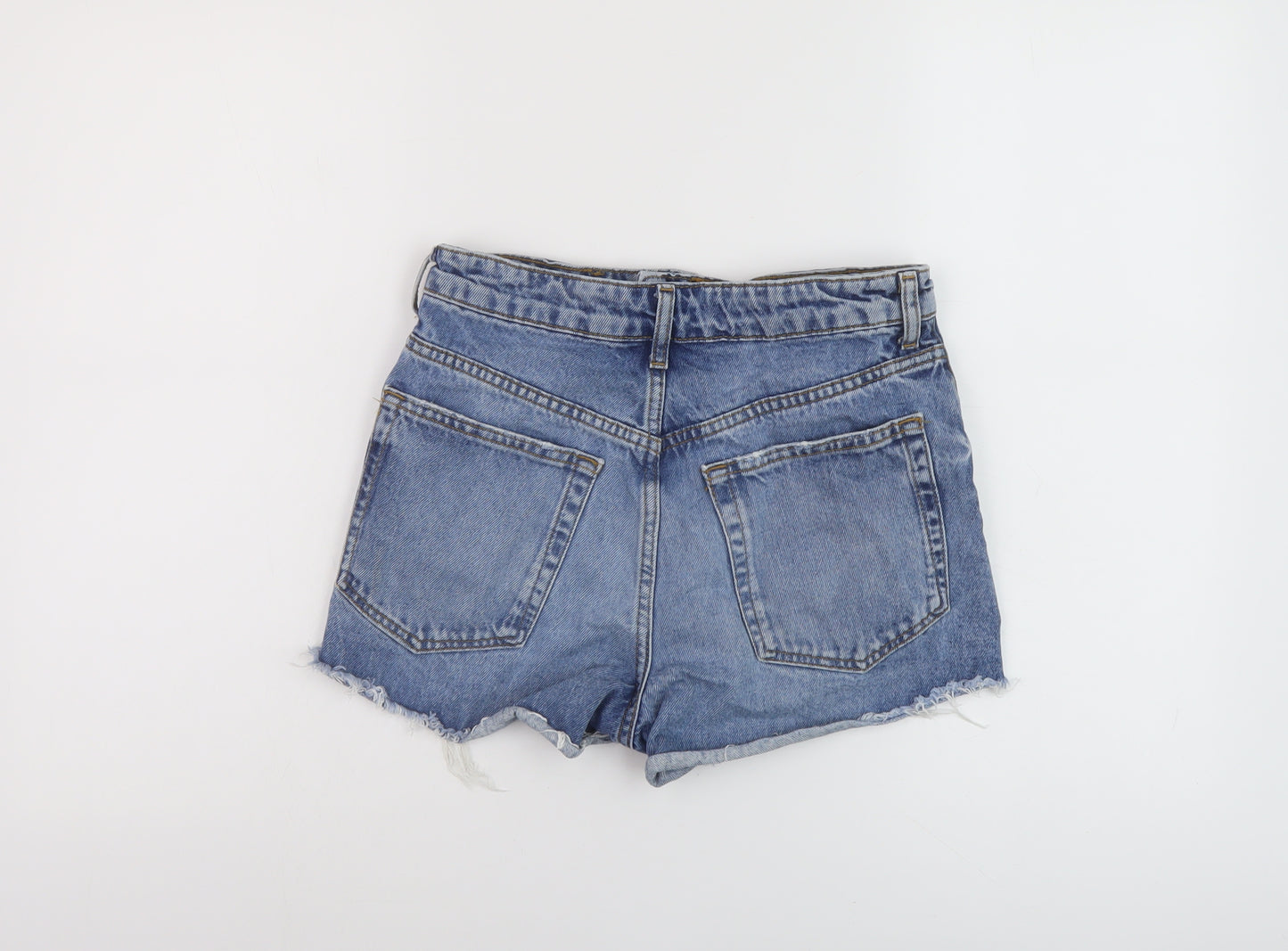 Zara Womens Blue Cotton Hot Pants Shorts Size 6 L3 in Regular Button