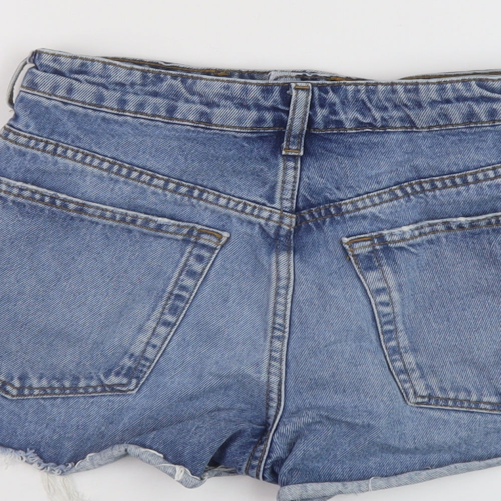 Zara Womens Blue Cotton Hot Pants Shorts Size 6 L3 in Regular Button