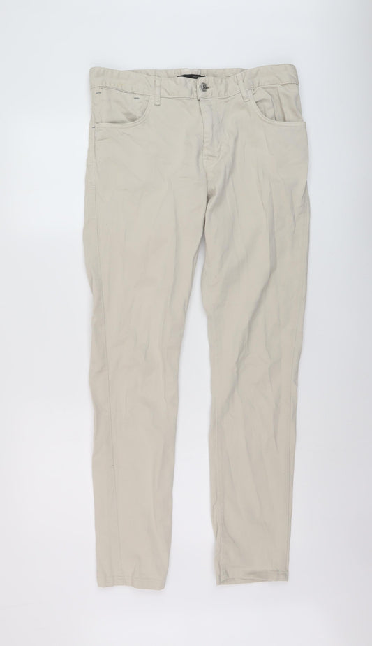 Zara Mens Beige Cotton Straight Jeans Size 32 in L31 in Regular Button