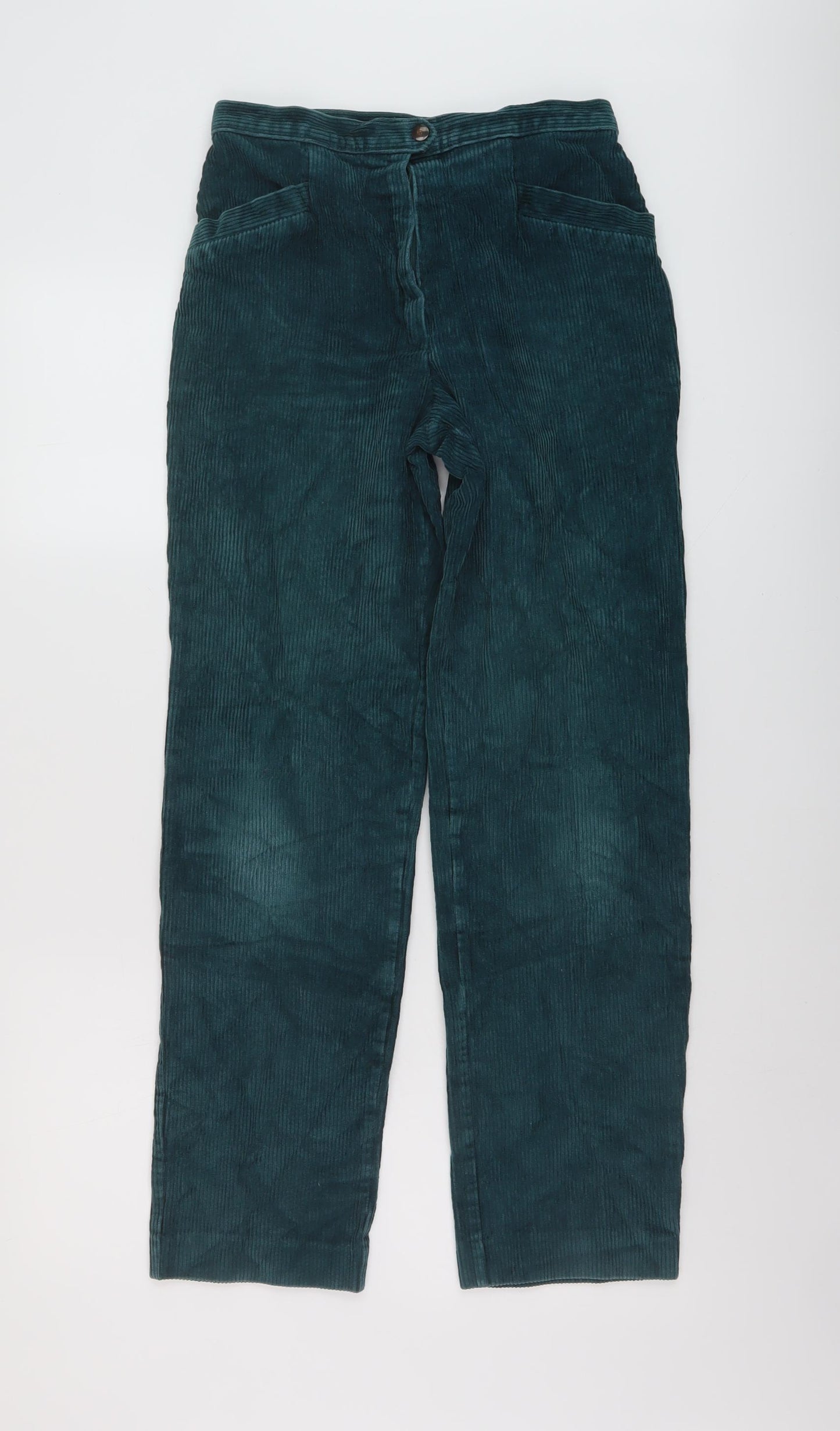 St Michael Womens Green Cotton Trousers Size 14 L29 in Regular Button