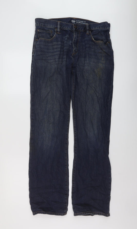 Gap Mens Blue Cotton Straight Jeans Size 32 in L34 in Regular Button