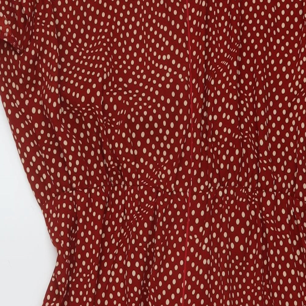 AX Paris Womens Brown Polka Dot Polyester A-Line Size 14 V-Neck Zip