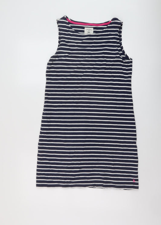 Joules Womens Blue Striped Cotton A-Line Size 14 Round Neck Pullover