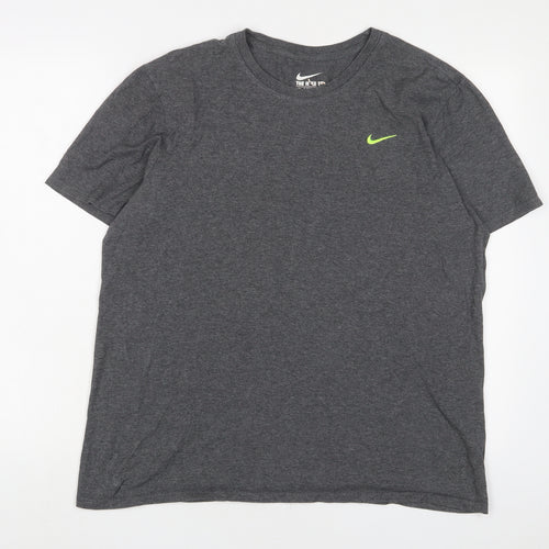 Nike Mens Grey Polyester T-Shirt Size L Crew Neck - Logo, Embroidered