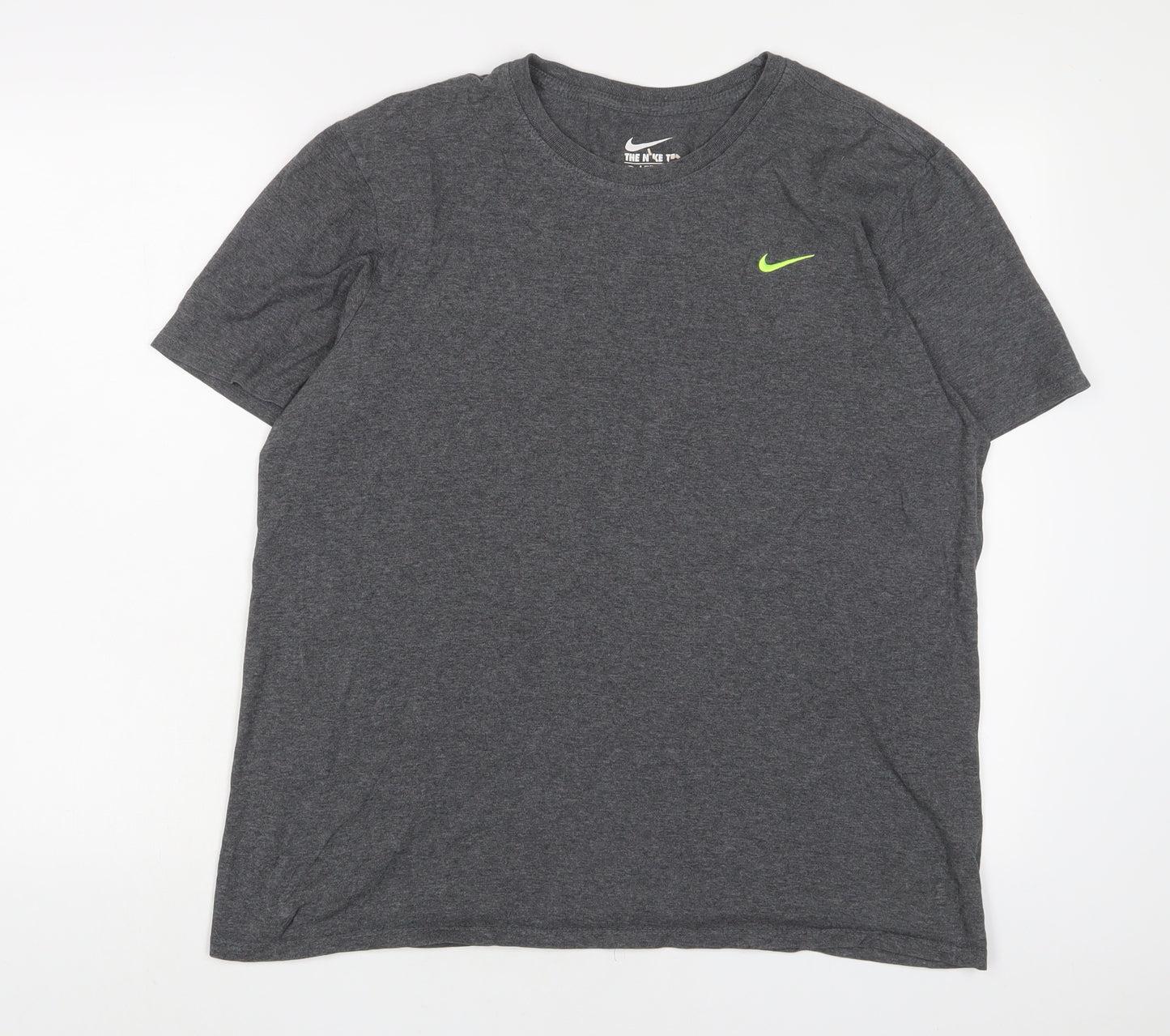 Nike Mens Grey Polyester T-Shirt Size L Crew Neck - Logo, Embroidered