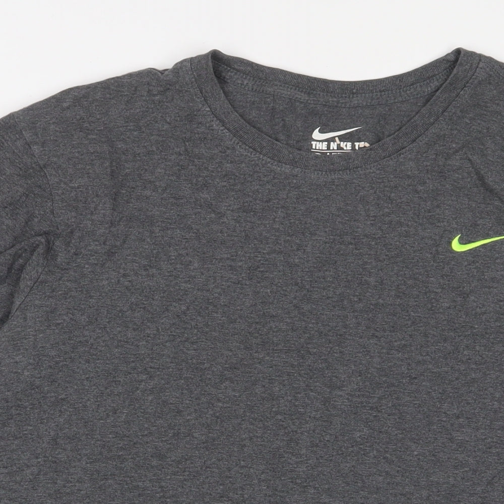 Nike Mens Grey Polyester T-Shirt Size L Crew Neck - Logo, Embroidered