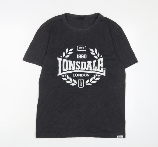 Lonsdale Mens Grey Cotton T-Shirt Size S Crew Neck