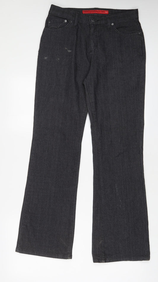 Per Una Womens Black Cotton Bootcut Jeans Size 10 L31 in Regular Zip