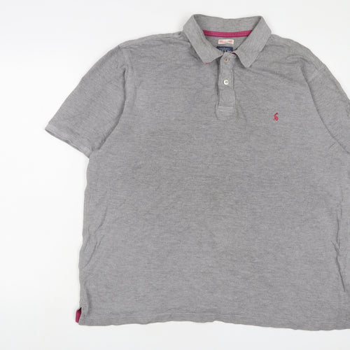 Joules Mens Grey Cotton Polo Size 2XL Collared Button