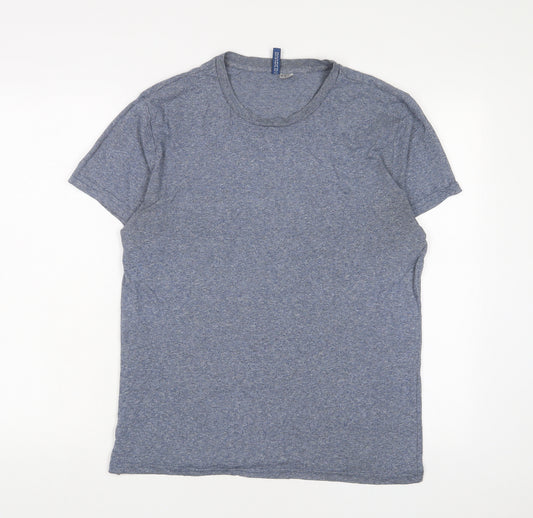 H&M Mens Blue Cotton T-Shirt Size M Crew Neck