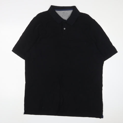 Marks and Spencer Mens Black Cotton Polo Size 2XL Collared Button