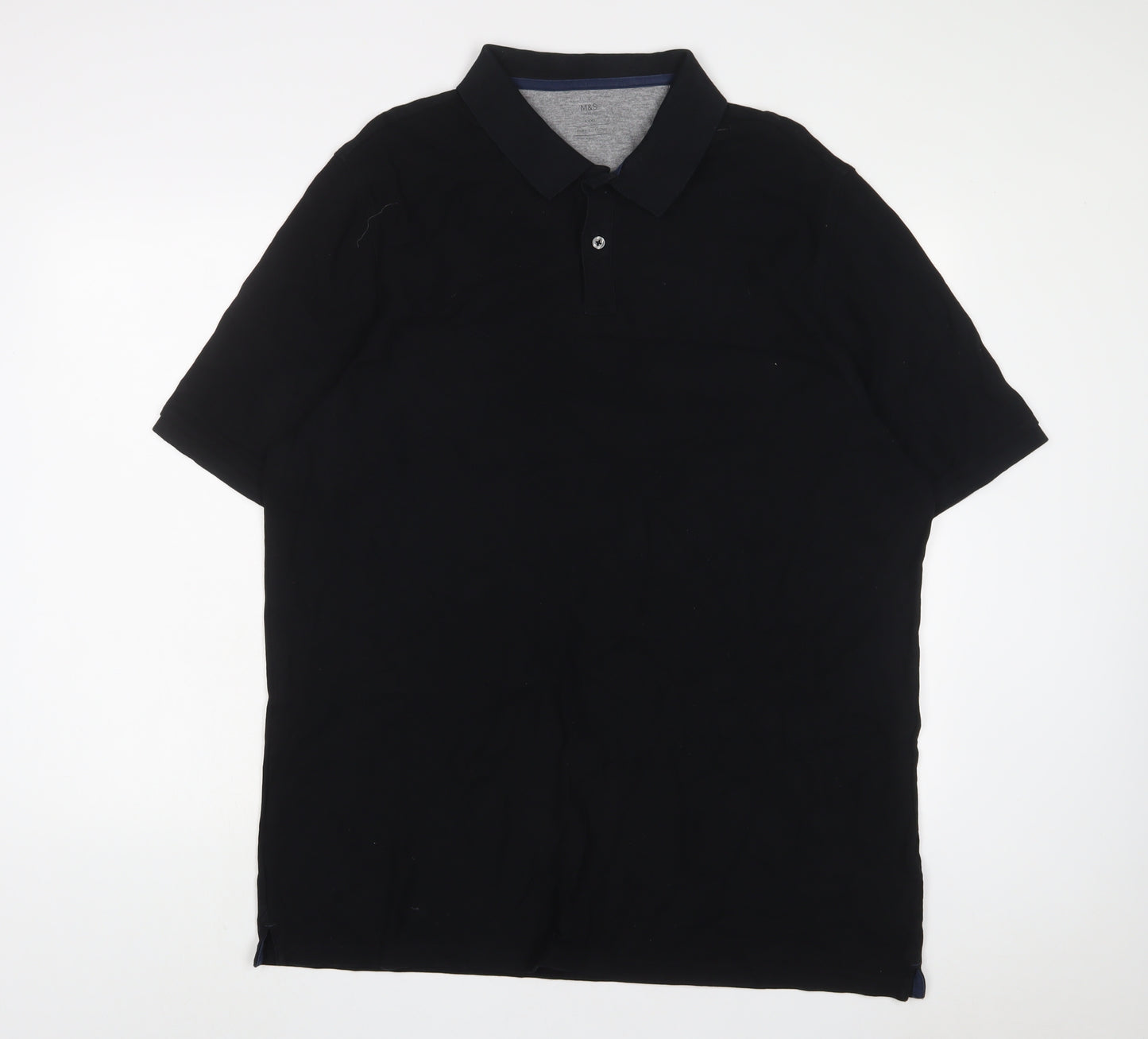 Marks and Spencer Mens Black Cotton Polo Size 2XL Collared Button