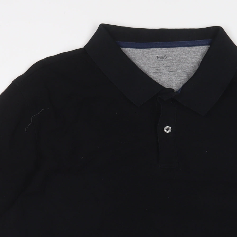 Marks and Spencer Mens Black Cotton Polo Size 2XL Collared Button