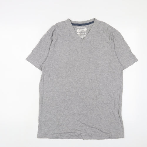 Charles Wilson Mens Grey Cotton T-Shirt Size L V-Neck