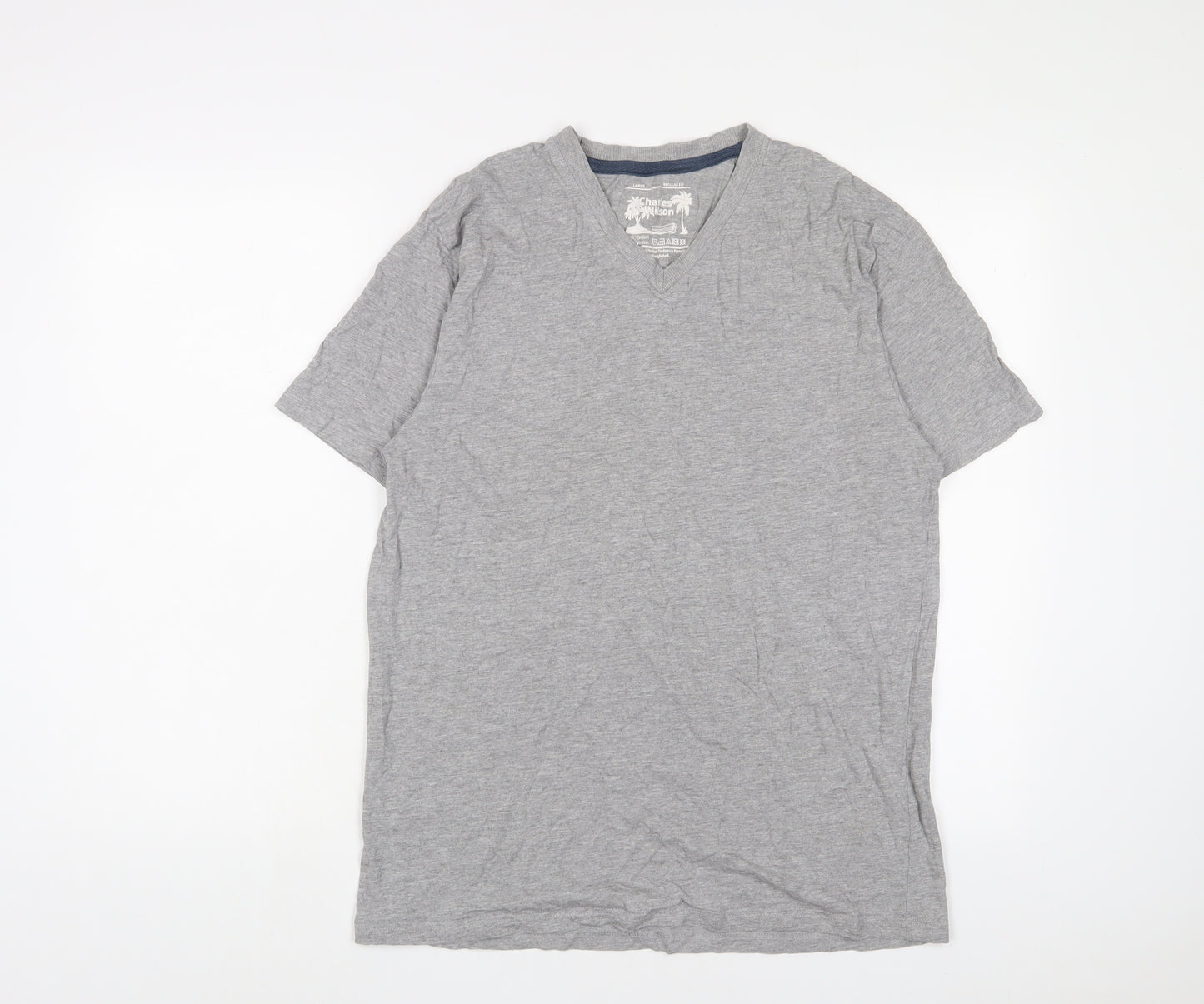 Charles Wilson Mens Grey Cotton T-Shirt Size L V-Neck