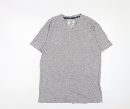 Charles Wilson Mens Grey Cotton T-Shirt Size L V-Neck