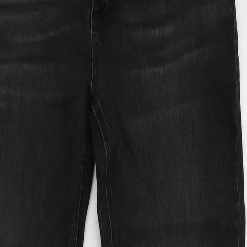 River Island Mens Grey Cotton Blend Straight Jeans Size 32 in L32 in Regular Button