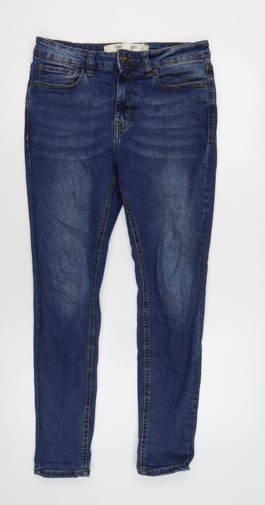 New Look Mens Blue Cotton Blend Skinny Jeans Size 32 in L30 in Regular Zip