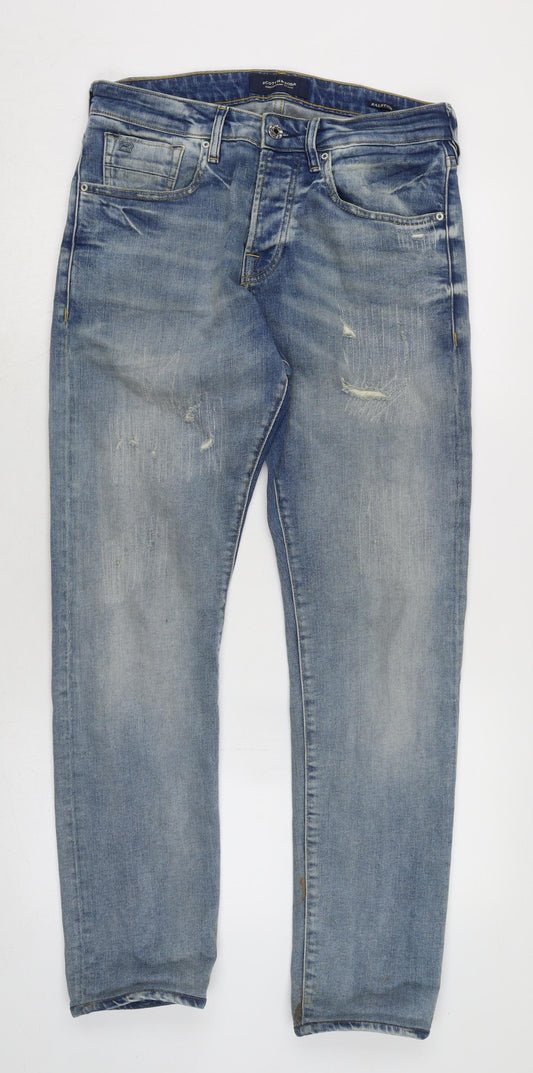 Scotch & Soda Mens Blue Cotton Blend Straight Jeans Size 32 in L32 in Regular Button