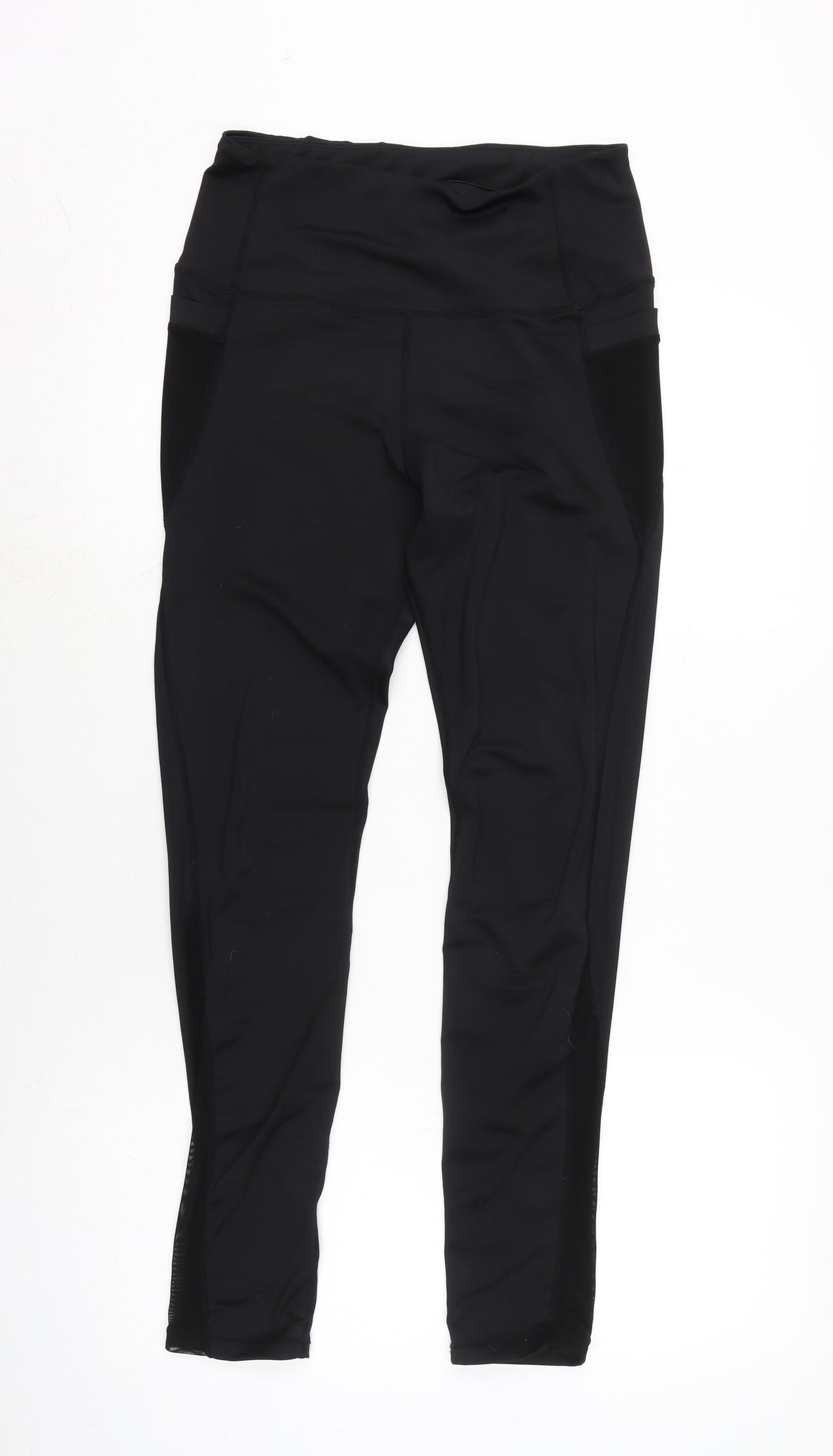 PRETTYLITTLETHING Womens Black Elastane Capri Trousers Size M L27 in Regular - Mesh detail to sides / legs.