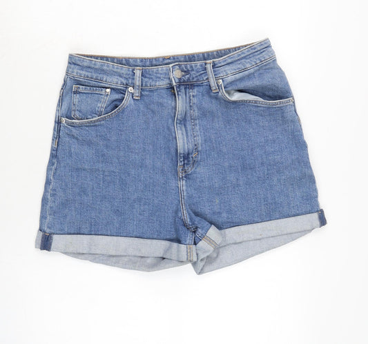 H&M Womens Blue Cotton Boyfriend Shorts Size 14 Regular